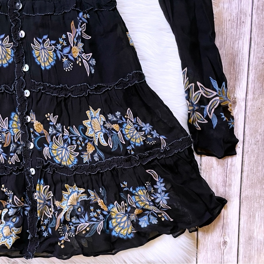 Farm Rio Garden Stitched Long Sleeve Button Front Mini Dress - Picture 3 of 12